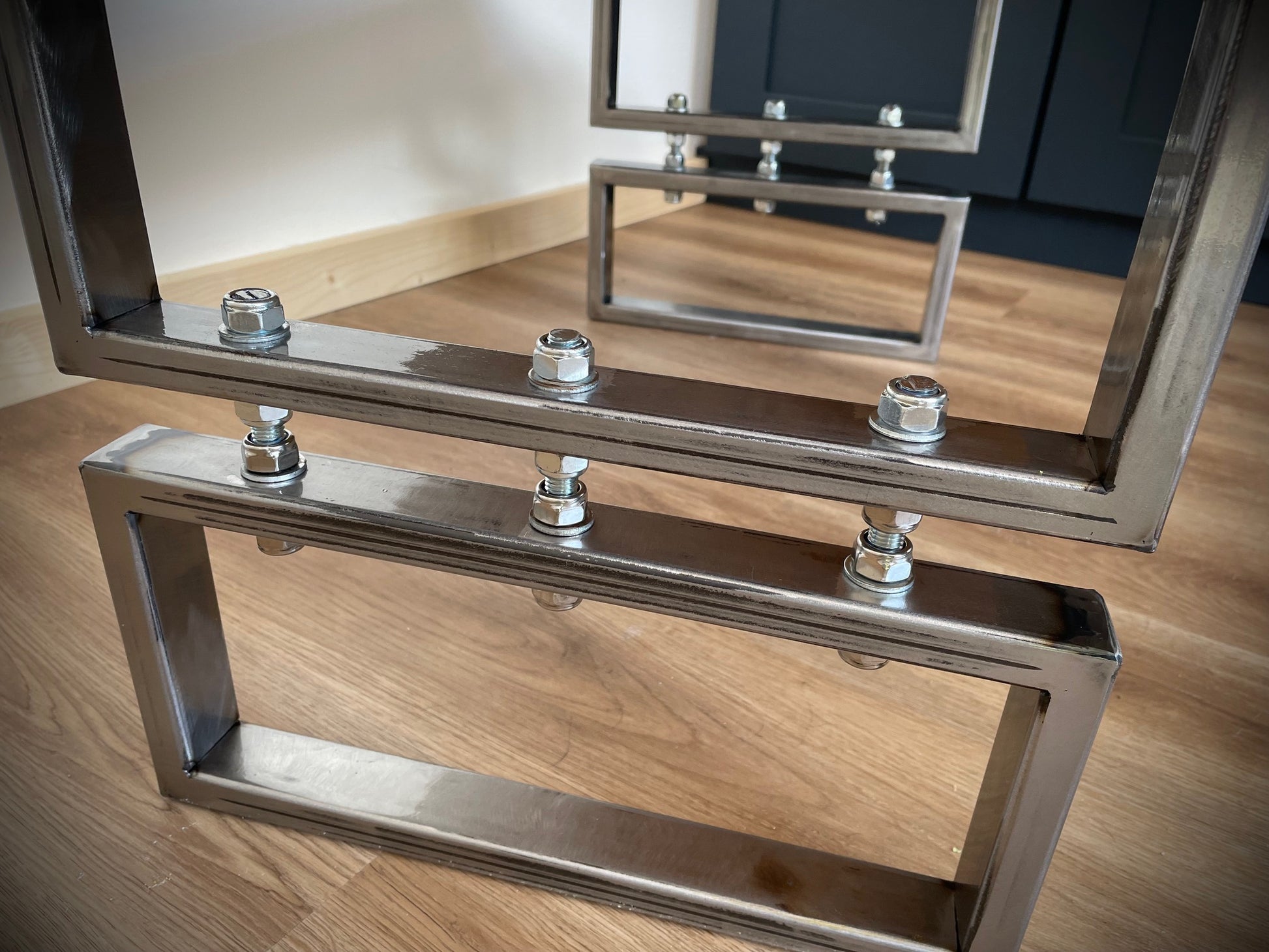 Steel and Hardwood Industrial Coffee Table Close Up