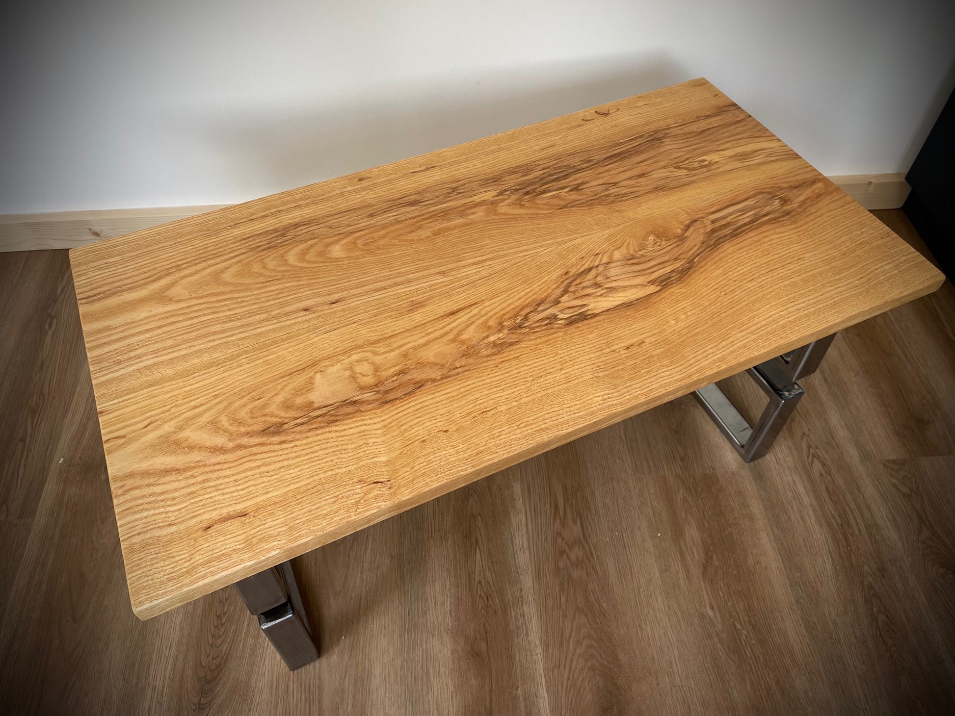 Steel and Hardwood Industrial Coffee Table Front Top