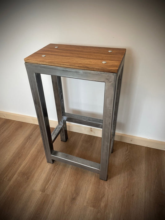 Steel and Hardwood Industrial Bar Stool