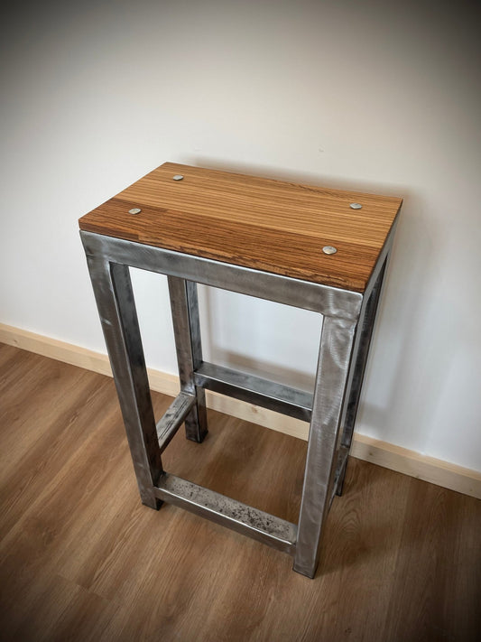 Steel and Hardwood Industrial Bar Stool